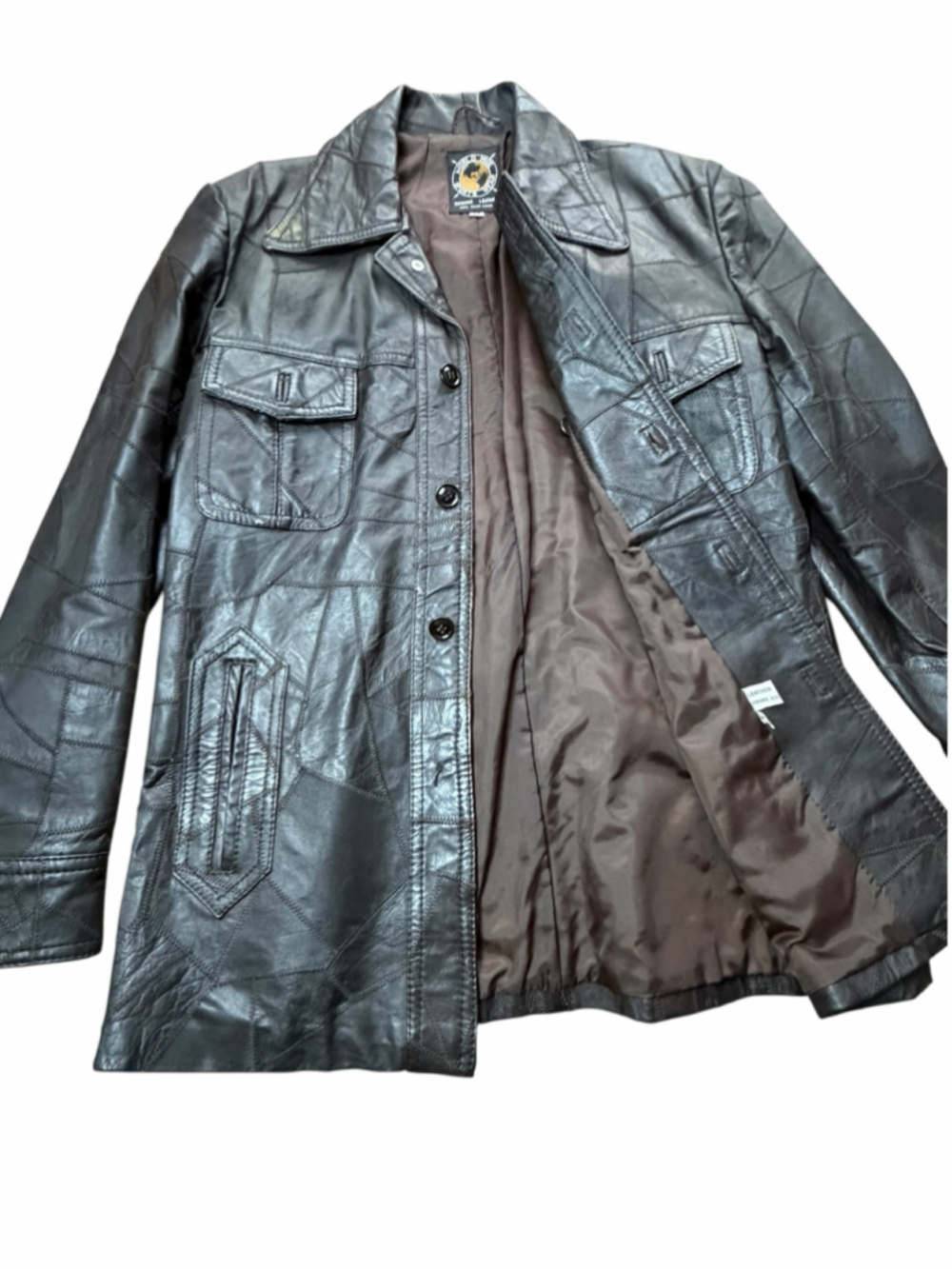 VTG 70s World Wide Sports Wear Patchwork Leather Jacket Size 38 Fits Women 8 - Picture 2 of 8